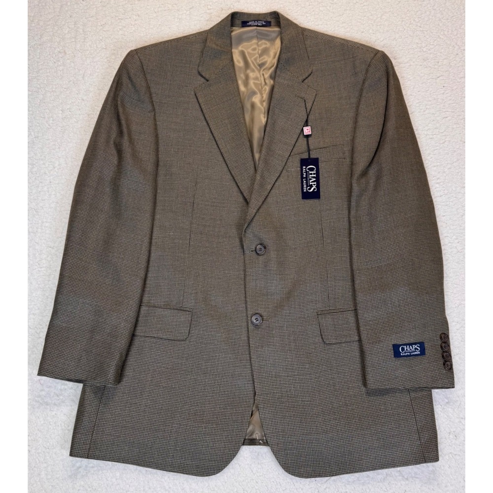 Chaps Ralph Lauren Mens 42R Sport Coat Blazer Olive Brown Micro Check, NWT